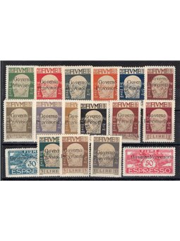 Fiume 1921 Francobolli della serie Effigie di G. D'annunzio con soprast. "Governo Provvisorio" serie n° 149/63 + Ex 5/6 Cert. Ci