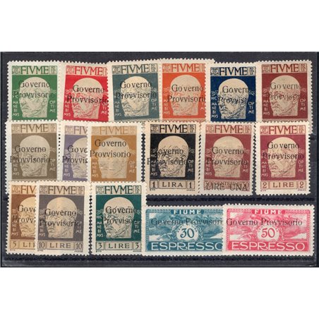 Fiume 1921 D'Annunzio e Cavalieri serie n° 149/63 + Ex 5/6 Cert. Biondi Cat. € 1.050 (*)