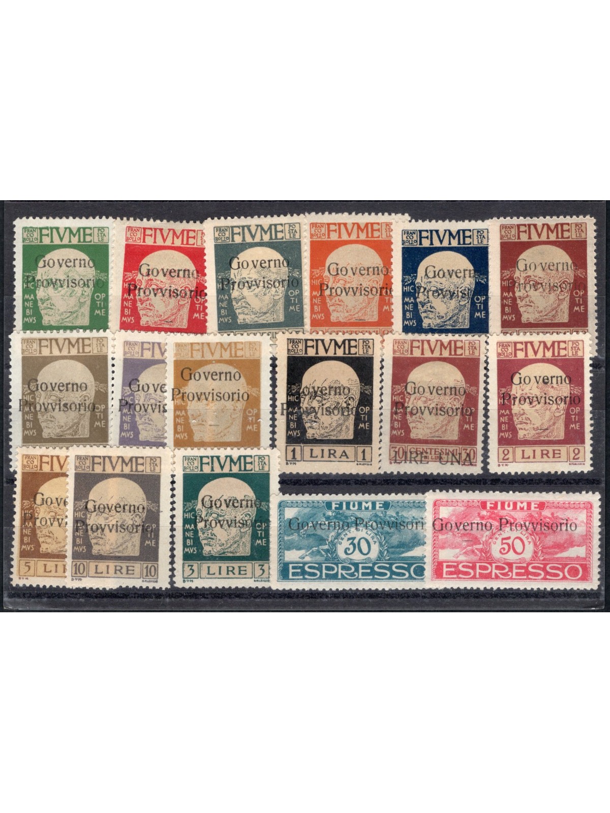 Fiume 1921 D’Annunzio and Knights series no. 149/63 + Ex 5/6 Biondi Certificate Cat. € 1,050 (*)