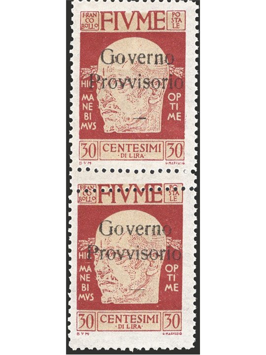 Fiume 1921 Stamps from the G. D’Annunzio effigy series with the overprint “Provisional Government” 30 c. reddish-brown vertical 