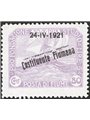 Fiume 1921 Stamp from the ‘Fondazione Studio’ series with the overprint “24 4 1921 Costituente Fiumana” 80 c. lilac with a typog