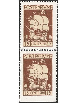 Fiume 1923 San Vito 15 c. bruno coppia verticale non dent. in basso n° 192 Cert. Biondi. Non catalogato (**)