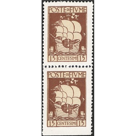 Fiume 1923 San Vito 15 c. brown vertical pair imperforated at the bottom no. 192 Biondi Cert. Not catalogued (**)