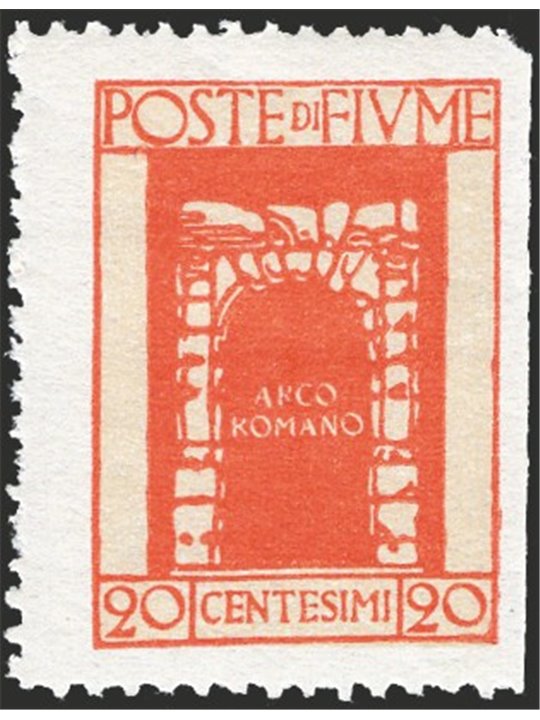 Fiume 1923 San Vito 20 c. vermilion imperforated on the right no. 193gb Cat. €320 (*)