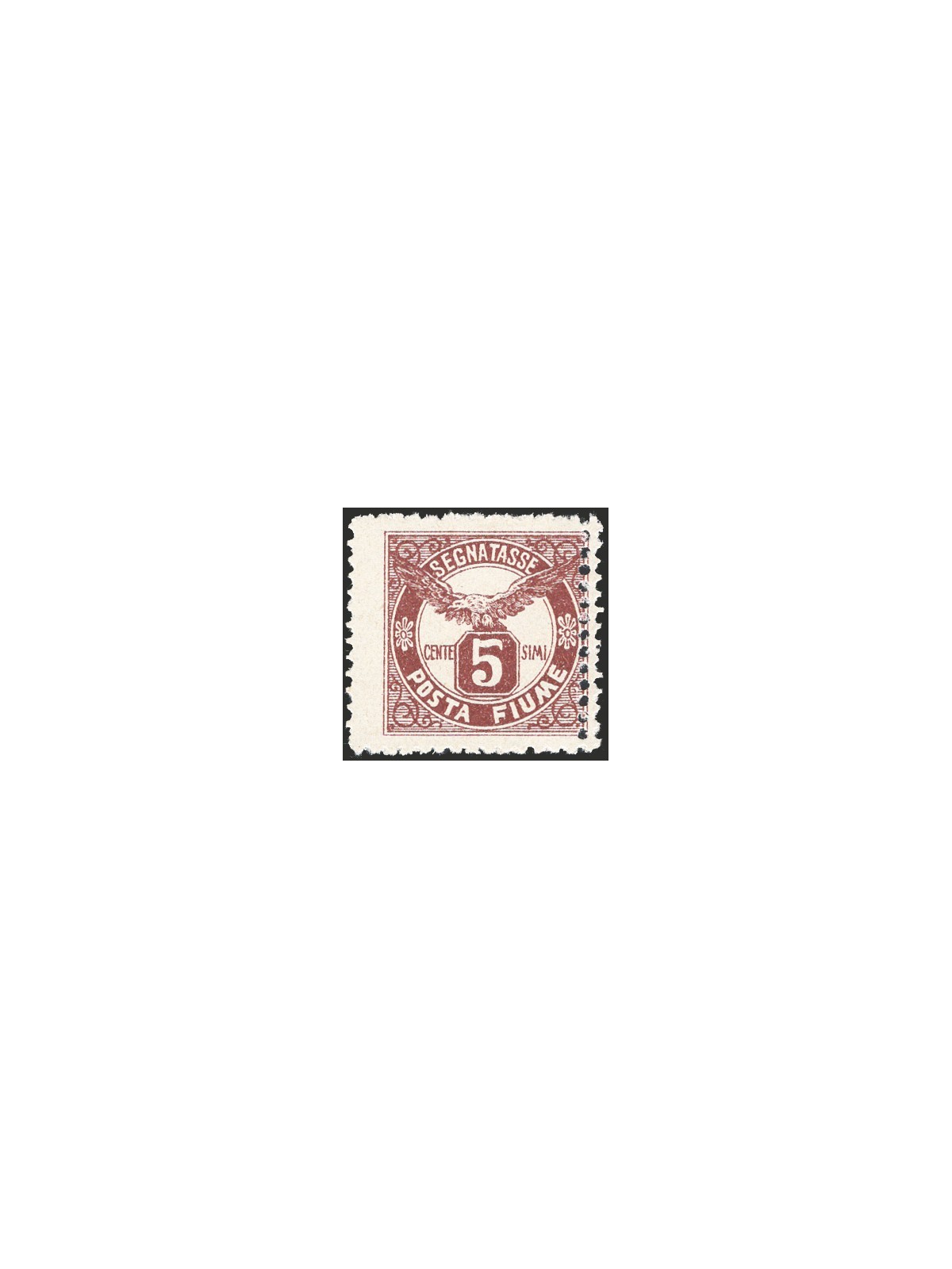 Rijeka 1918/19 Tax Stamp Eagle 5 c. brown with double perforation to the right unlisted (No. 14) (*)