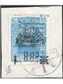 Rijeka 1921 Tax Stamp Foundation 5 c. on 25 c. milky sky-blue with double overprint on fragment with complete cancellation No. 2