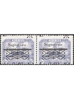 Fiume Segnatasse 1921 Fondazione L. 0,40 su 80 c. violetto con soprast. fortemente spostata in basso cifre a cavallo n° 21ob. (*
