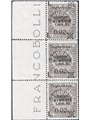 Fiume Tax Stamp 1921 Foundation L. 0.02 on 15 c. grey vertical strip of 3 with the top stamp featuring the double overprint of t