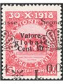 Fiume Segnatasse 1921 Fondazione L. 0,04 su 10 c. carminio con soprast. fortemente spostata a destra "Asse segnat 4 L. 0,0" n° 2