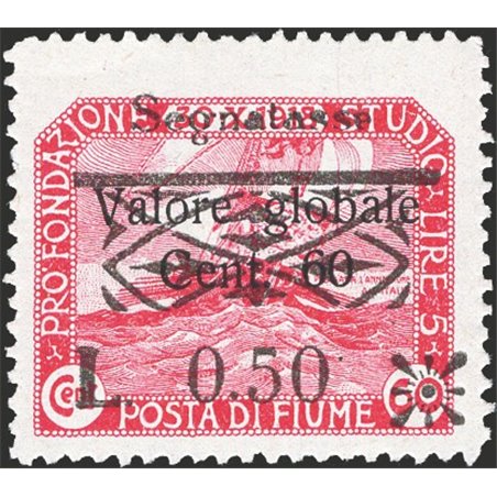 Fiume 1921 Stamp Duty L. 0.50 on 60 c. carmine with a clear overprint No. 33zd Biondi Cert. Cat. €600 (**)