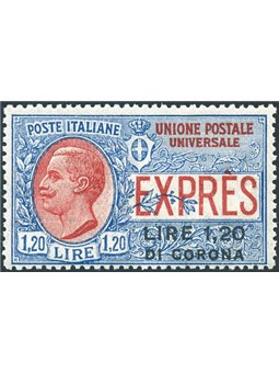 Dalmazia 1922 Espresso 1,20 £ di corona su 1,20 £ n° 2 con ottima centratura Cert. Biondi Cat. € 2.500 (**)
