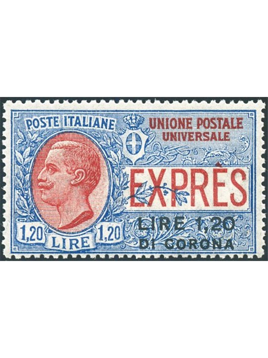 Dalmazia 1922 Espresso 1,20 £ di corona su 1,20 £ n° 2 con ottima centratura Cert. Biondi Cat. € 2.500 (**)