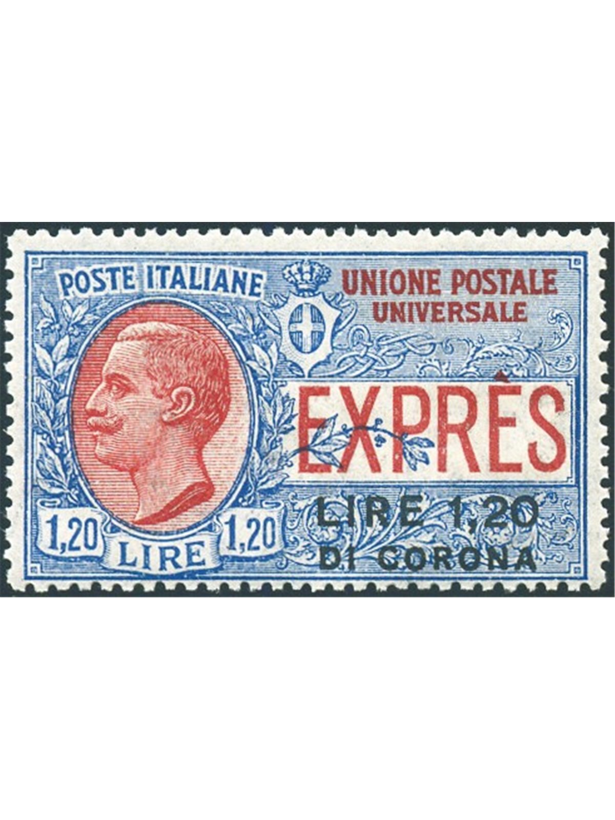 Dalmazia 1922 Espresso 1,20 £ di corona su 1,20 £ n° 2 con ottima centratura Cert. Biondi Cat. € 2.500 (**)