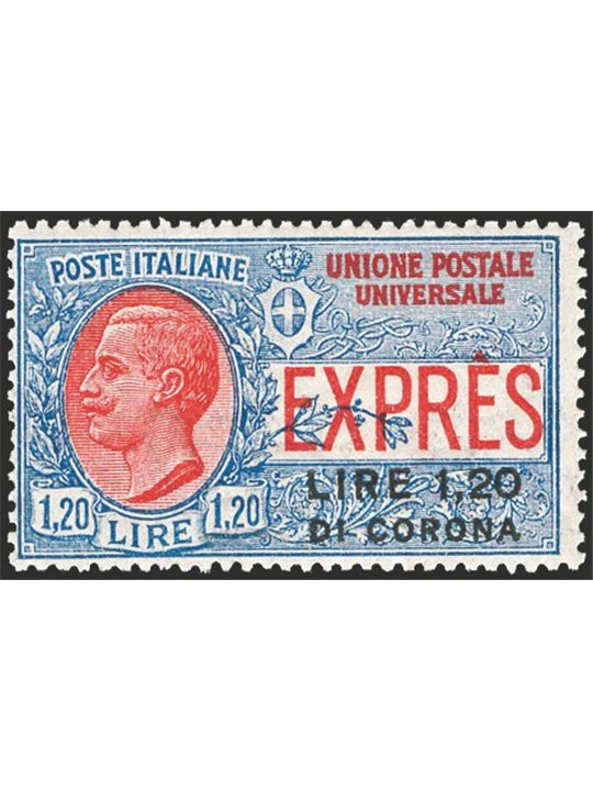 Dalmazia 1922 Espresso d'Italia del 1922 1,20 £ con soprast. “Lire 1,20 di Corena” non emesso n° 2 Cert. CiBaFil Cat. € 1.375 (*