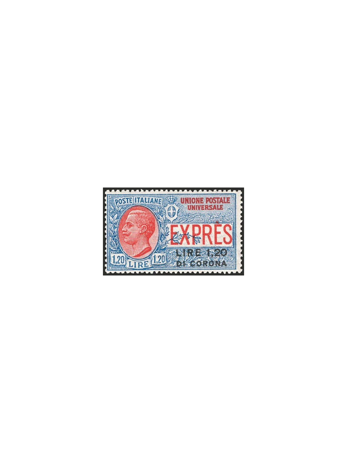 Dalmatia 1922 ‘Espresso d’Italia del 1922’ 1.20 £ with overprint ‘Lire 1.20 di Corena’ unissued No. 2 CiBaFil Cert. Cat. €1,375 