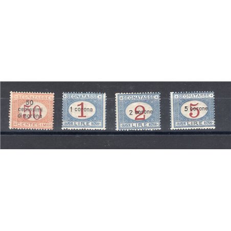 Dalmazia 1922 Segnatasse soprast. serie n° 1/4 Cert. CiBaFil Cert. Biondi Cat. € 650 (**)