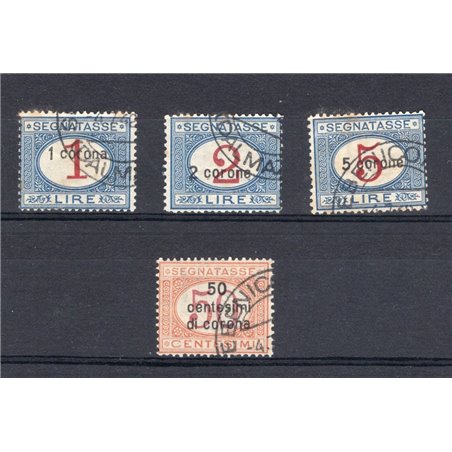Dalmazia 1922 Segnatasse soprast. serie n° 1/4 Cert. Biondi Cat. € 650 (U)