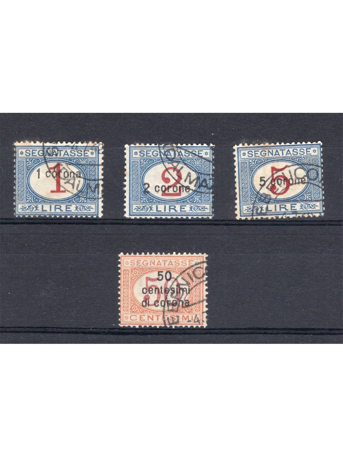 Dalmatia 1922 Overprinted tax stamp series no. 1/4 Biondi Cert. Cat. €650 (U)