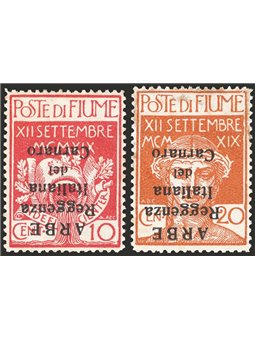 Arbe 1920 Overprinted inverted and in small type no. 6aa/7aa in good condition. CiBaFil certificate. Cat. €1,400 (*)