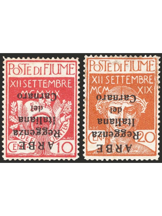 Arbe 1920 Overprinted inverted and in small type no. 6aa/7aa in good condition. CiBaFil certificate. Cat. €1,400 (*)