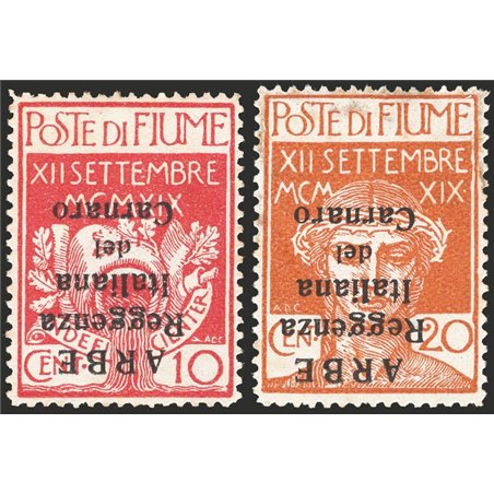 Arbe 1920 Soprast. capovolte e in caratteri piccoli n° 6aa/7aa in buono stato Cert. CiBaFil Cat. € 1.400 (*)
