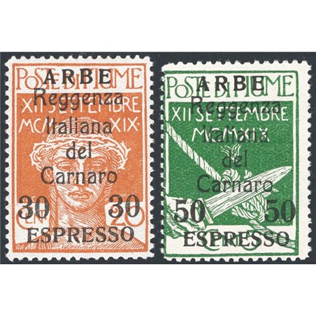 Arbe 1920 Express post Regency of Carnaro overprint no. 1/2. CiBaFil certificate. Cat. €3. 200 (**)