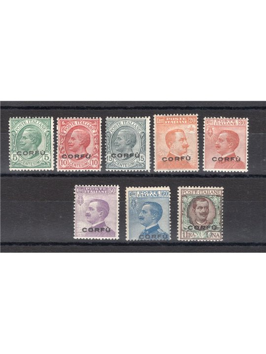 Corfù Occup. Militare Italiana 1923 Soprast. serie n° 1/8 Cert. CiBaFil Cat. € 325 (**)