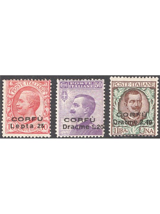 Corfù Occup. Militare Italiana 1923 Soprast. serie n° 9/11 Cat. € 240 (*)