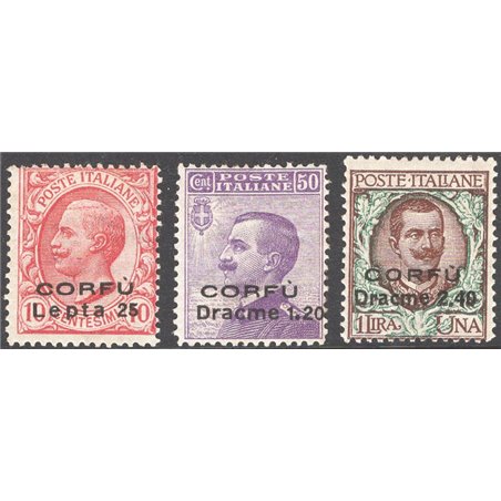 Corfù Occup. Militare Italiana 1923 Soprast. serie n° 9/11 Cat. € 240 (*)