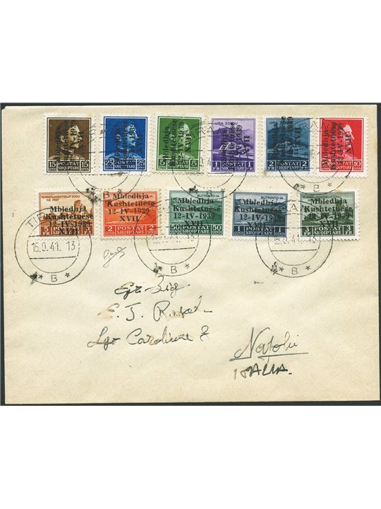 Albania 1928 Assemblea Costituente su su lettera filatelica da Tirana per Napoli serie n° 1/11 Cert. CiBaFil Cert. Biondi Cat. €