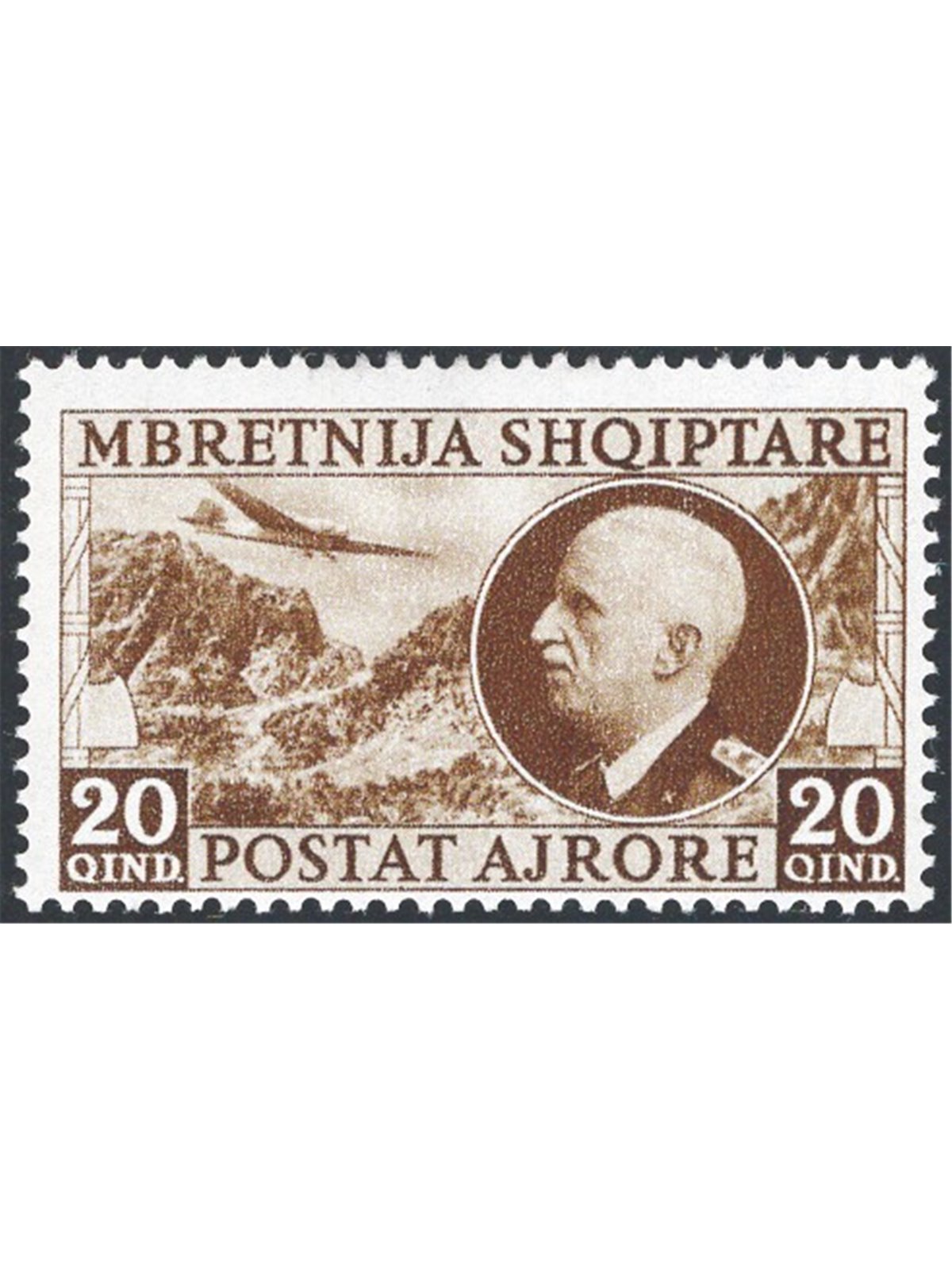 Albania 1939 P.A. Vitt. Emanuele 20 q. bruno n° 4 Cert. CiBaFil Cat. € 375 (**)