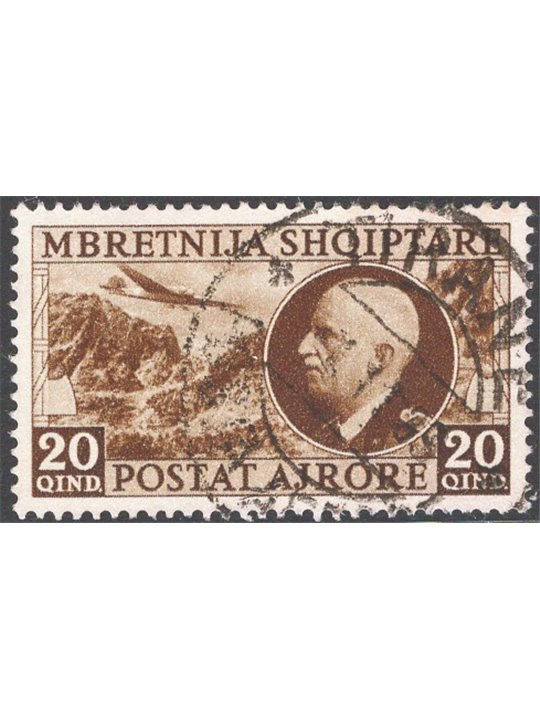Albania 1939 P.A. Victor Emmanuel 20 q. brown no. 4 Cat. € 110 (U)