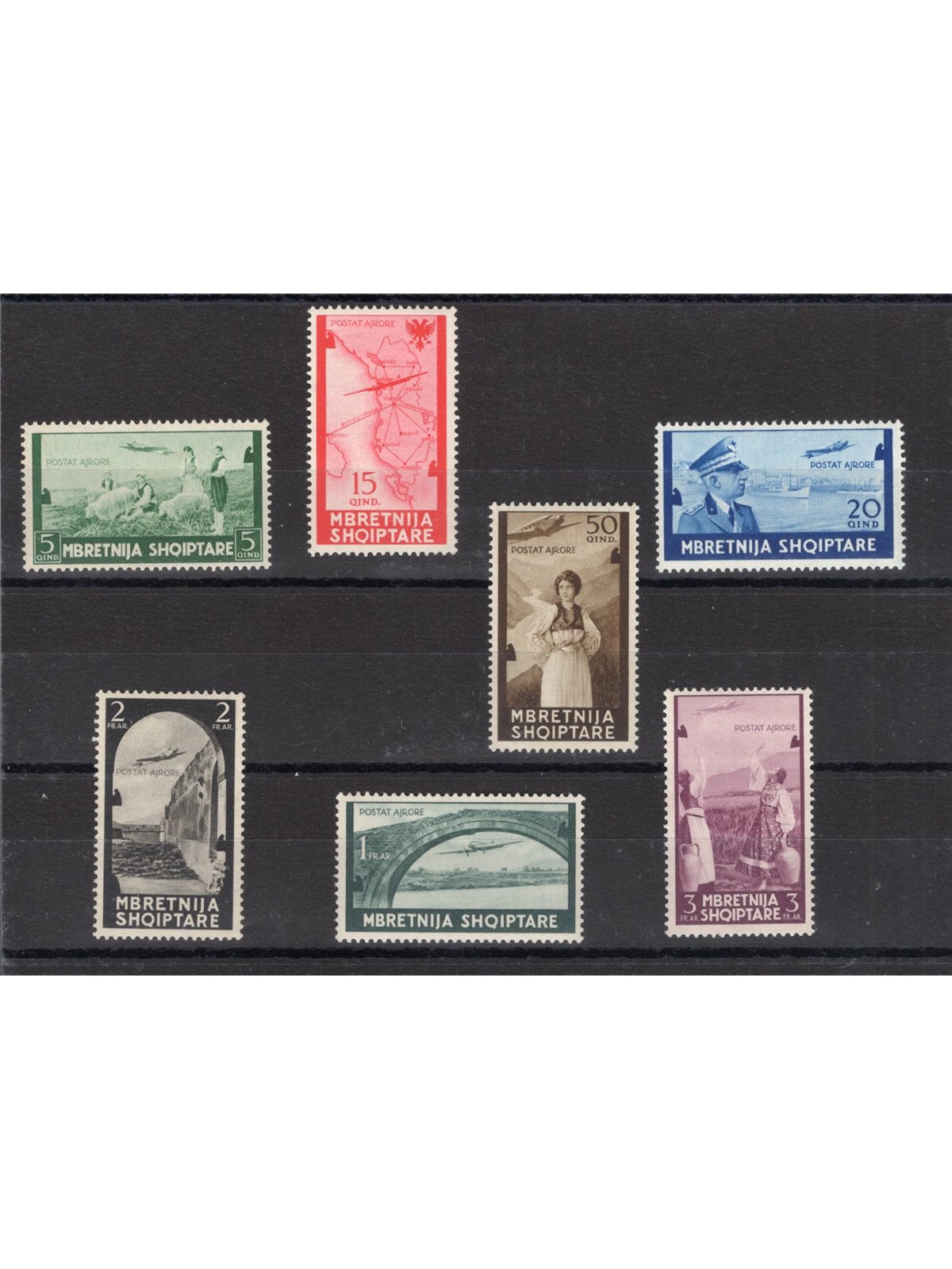 Albania 1940 P.A. Soggetti vari serie n° 5/11 Cert. Biondi Cat. € 550 (**)