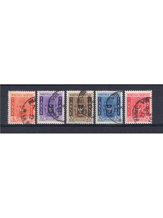 Albania 1940 Segnatasse stemma albanese serie n° 1/5 Cert. CiBaFil Cat. € 1.200 (U)