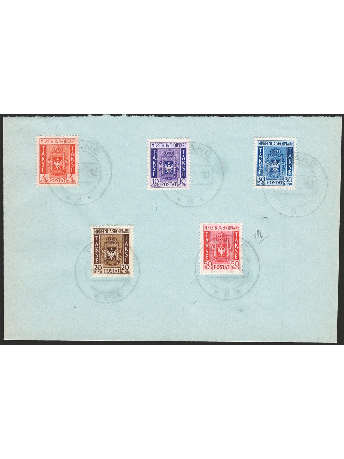 Albania 1940 Revenue stamp featuring the Albanian coat of arms on a philatelic letter cancelled in Tirana series no. 1/5 CiBaFil