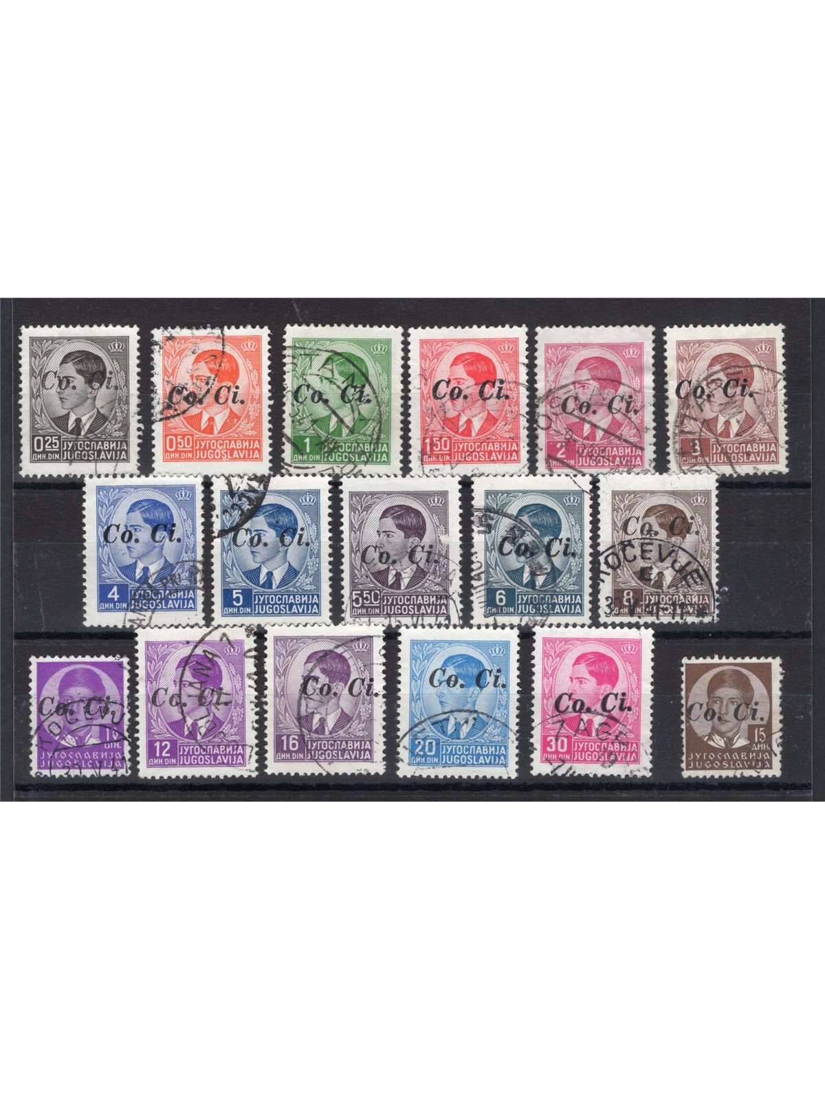 Lubiana 1941  Francobolli di Jugoslavia soprast. "Co. Ci." serie n° 1/17 Cert. Biondi Cat. € 1.325 (U)