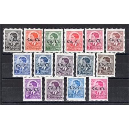 Ljubljana 1941 Yugoslav stamps from 1939/42 with hand-stamped “Co. Ci” overprint series no. 1B/15B certified by Apicella catalog