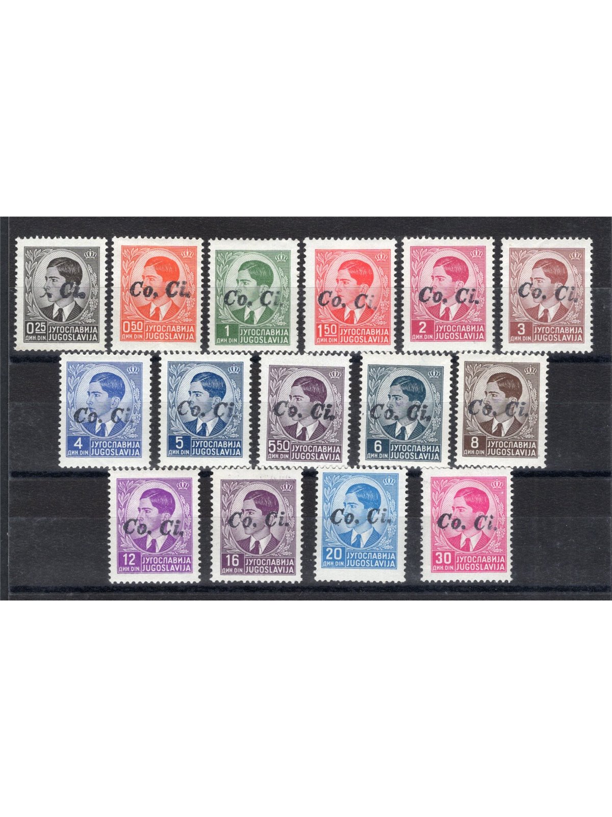 Lubiana 1941 Francobolli di Jugoslavia del 1939/42 con soprast. “Co. Ci” a mano serie n° 1B/15B Cert. Apicella Cat. € 2.720 (*)