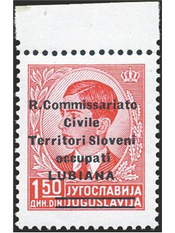 Lubiana 1941 1,50 d. con soprast. modificata n° 34 Cert. Biondi Cat. € 1.000 (**)