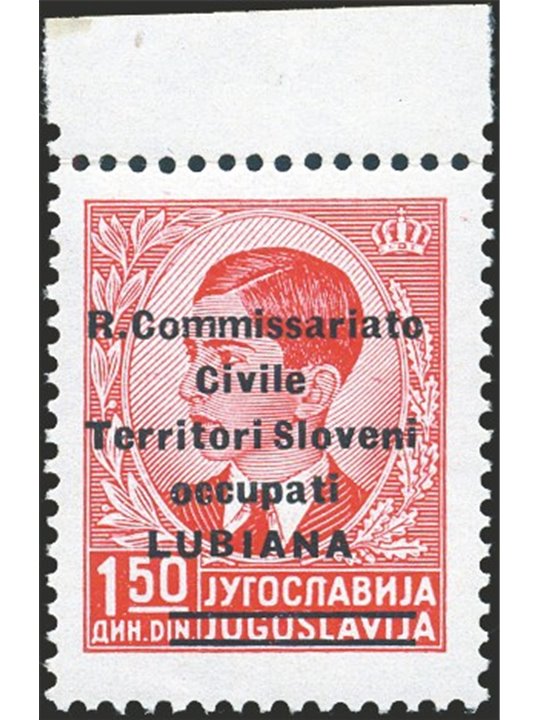 Lubiana 1941 1,50 d. con soprast. modificata n° 34 Cert. Biondi Cat. € 1.000 (**)