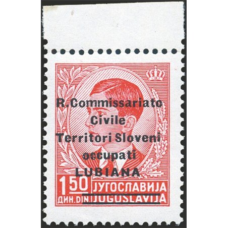 Ljubljana 1941 1 50 d. with modified overprint no. 34 certified by Biondi catalogue price €1,000 (**)