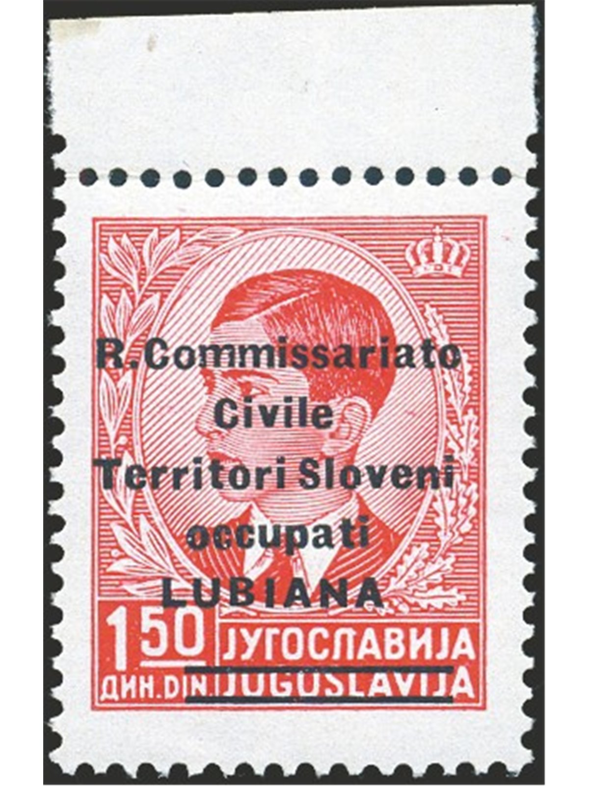 Lubiana 1941 1,50 d. con soprast. modificata n° 34 Cert. Biondi Cat. € 1.000 (**)