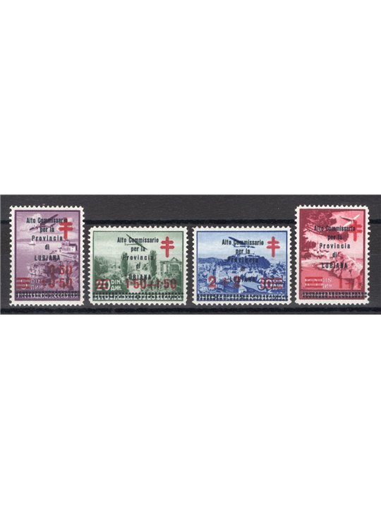 Ljubljana 1941 Yugoslav Red Cross stamps with overprint series no. 57/60 certified by Sorani catalogue price €2,500 (**)