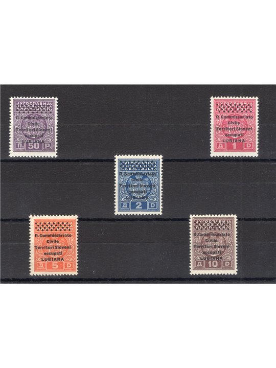 Lubiana 1941 Segnatasse. soprast. serie n° 6/10 Cert. Biondi Cat. € 350 (**)
