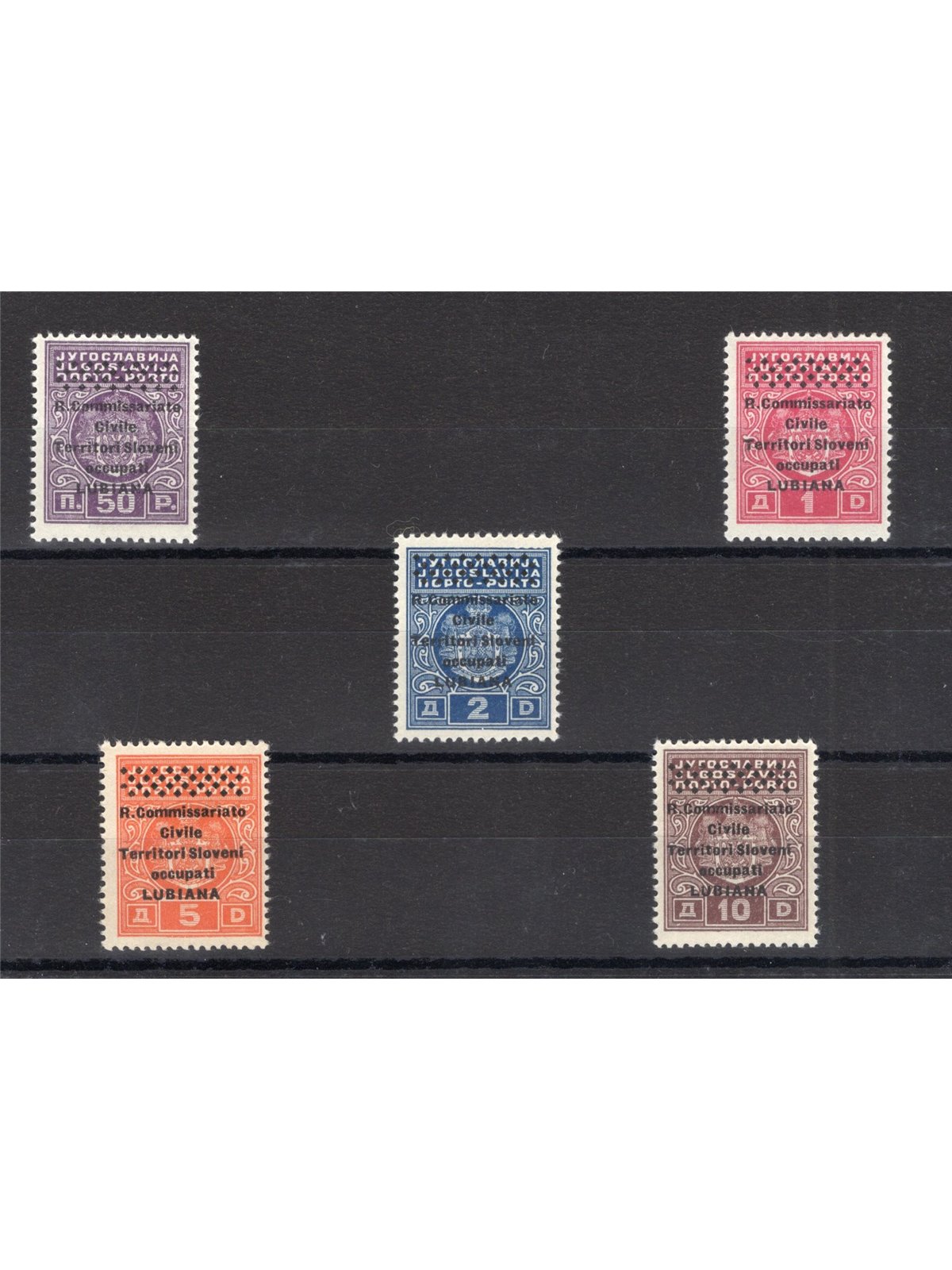 Lubiana 1941 Segnatasse. soprast. serie n° 6/10 Cert. Biondi Cat. € 350 (**)