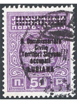 Lubiana 1941 Segnatasse di Jugoslavia 50 p. ciclamino con soprast. di corpo più stretto “R. commissariato civile  territori slov