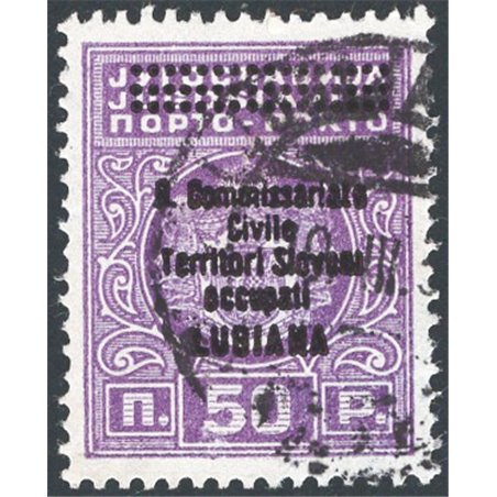 Ljubljana 1941 Yugoslav tax stamp 50 p. cyclamen with narrower overprint “R. Civil Commissariat Occupied Slovenian Territories L