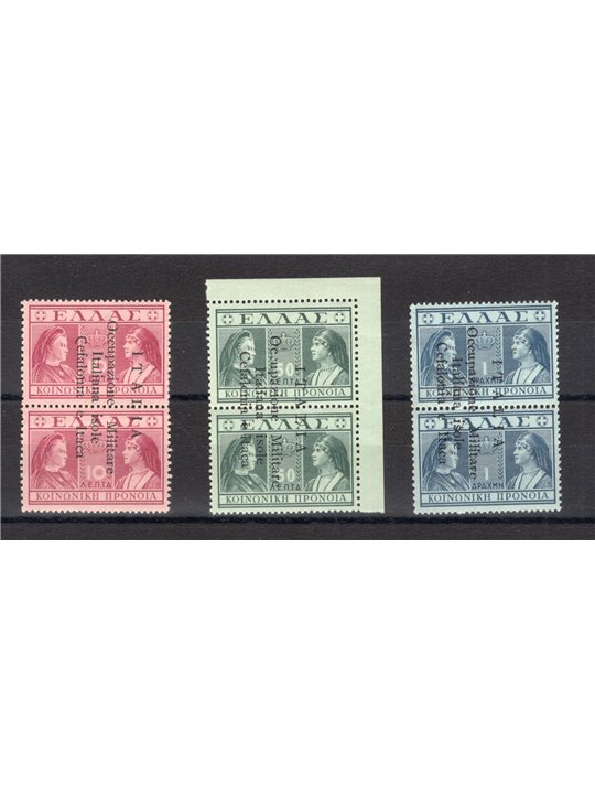 Kefalonia and Ithaca Argostoli 1941 Greek Social Security overprinted stamp series no. 29/31. Signed AD CiBaFil Certificate Cat.