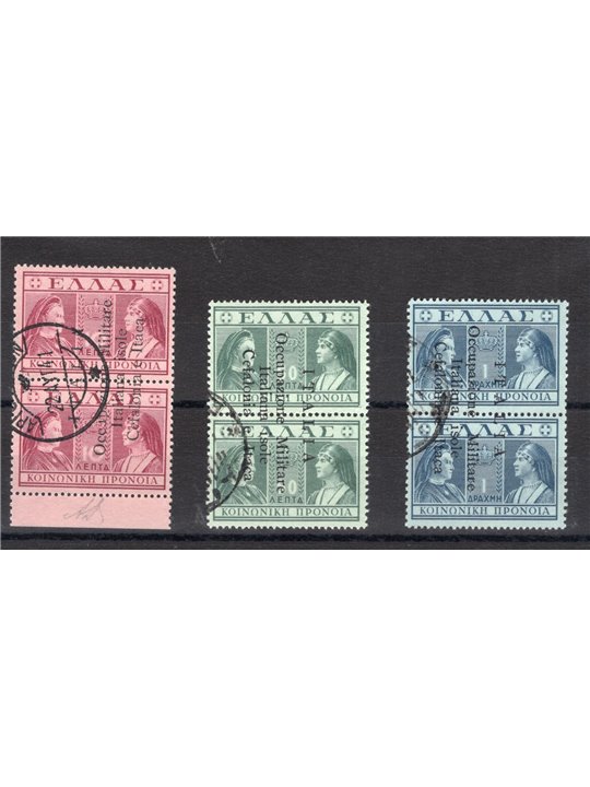 Kefalonia and Ithaca Argostoli 1941 Greek stamps Social Security overprint series no. 29/31 CiBaFil certified Cat. €480 (U)