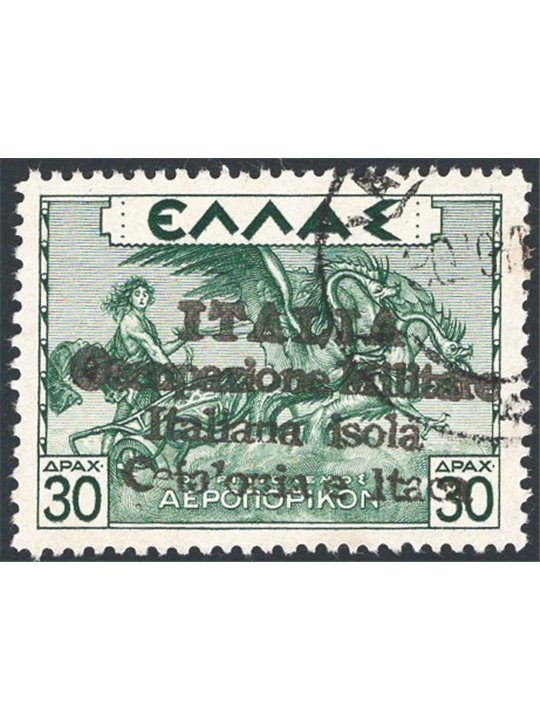 Cefalonia e Itaca Argostoli 1941 P.A. di Grecia 30 d. verde soprast. n° 21. Firm. Raybaudi Chia Cert. CiBaFil Cat. € 1.300 (U)